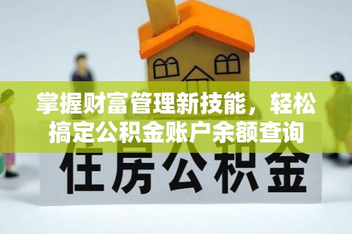 林甸掌握财富管理新技能，轻松搞定公积金账户余额查询